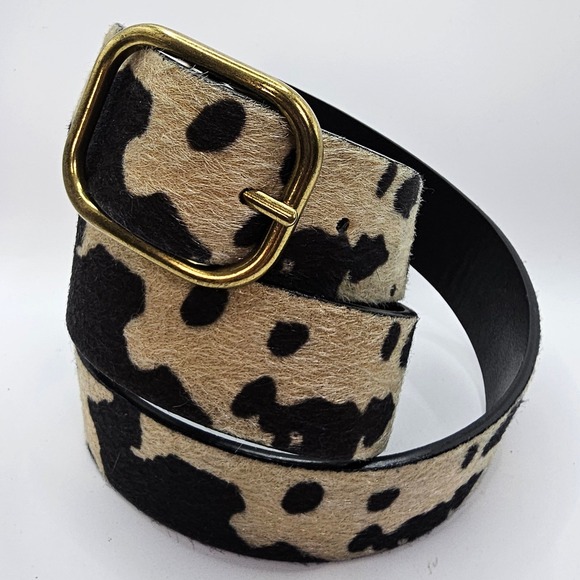 Steve Madden Accessories - Steve Madden Cow Print Calf Hair Belt Gold Buckle Western Ranch Style